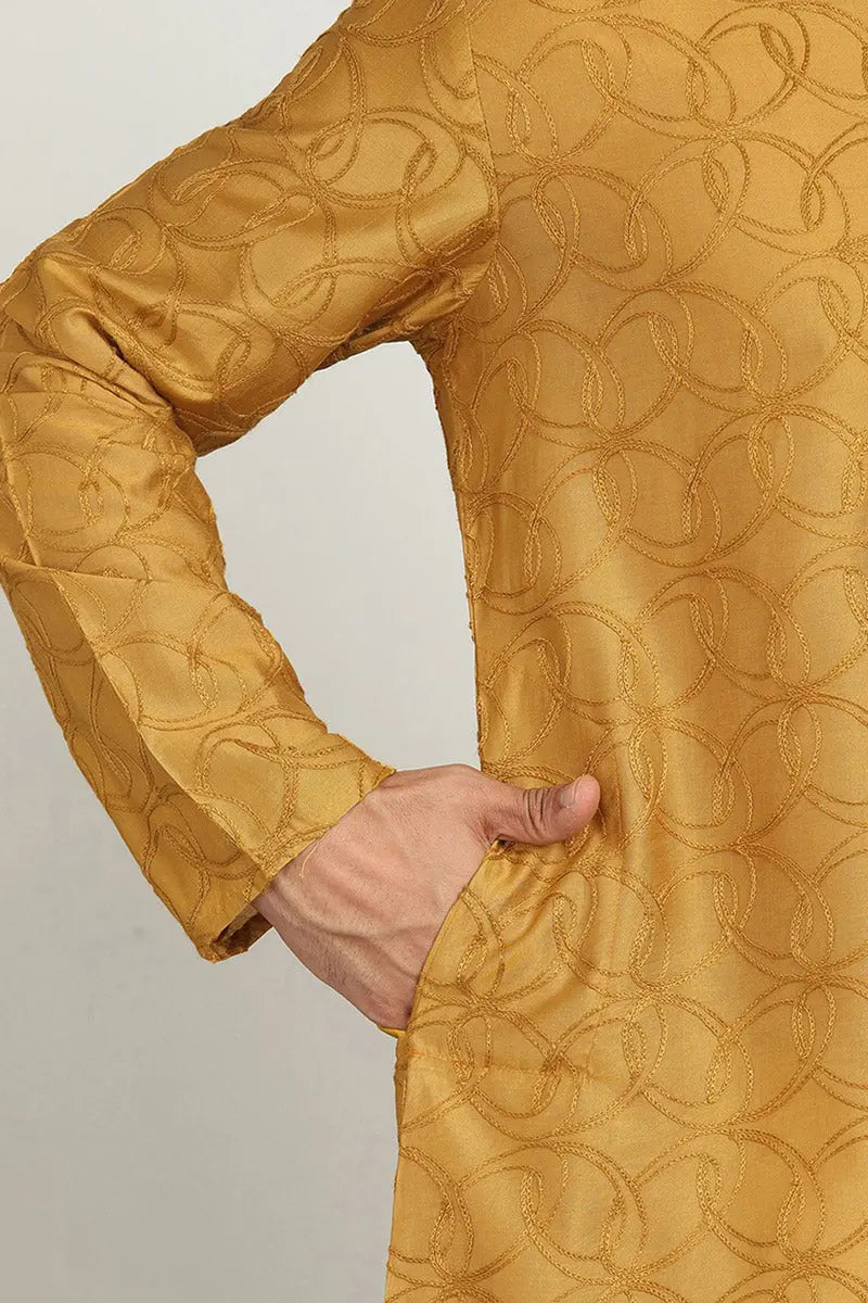 Mustard Jacquard Kurta for Men – Festive & Formal Wear