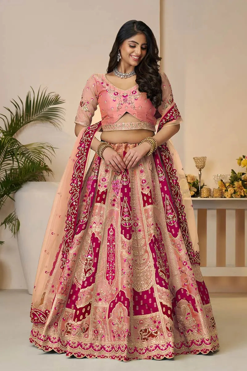 Orange Banarasi silk lehengas with Sequin & Zari Work KSR