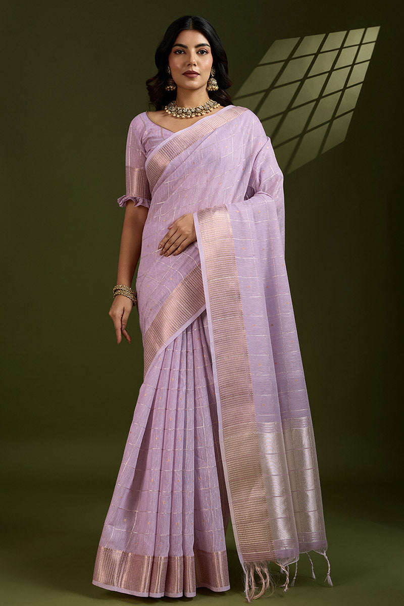 Delicate Purple Soft Silk Light Weight Saree Golden Border PR