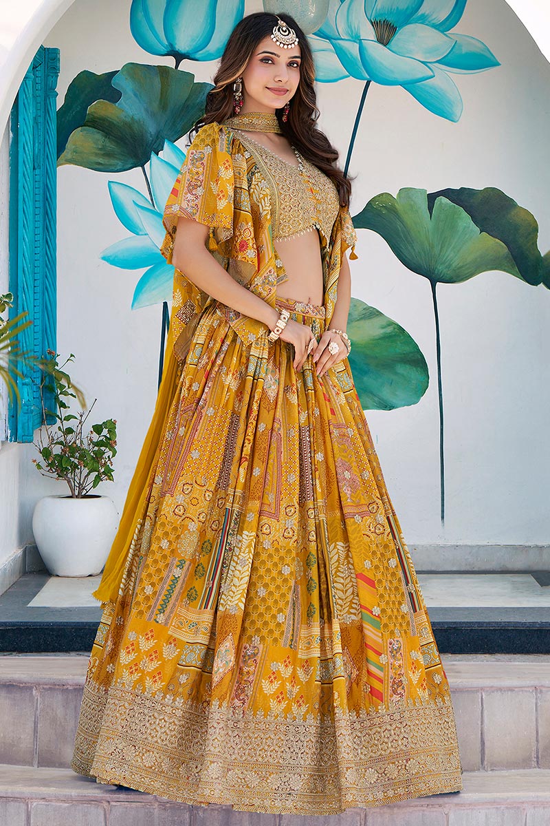 Yellow Printed Lehenga for Mehendi, Sangeet & Festive Functions