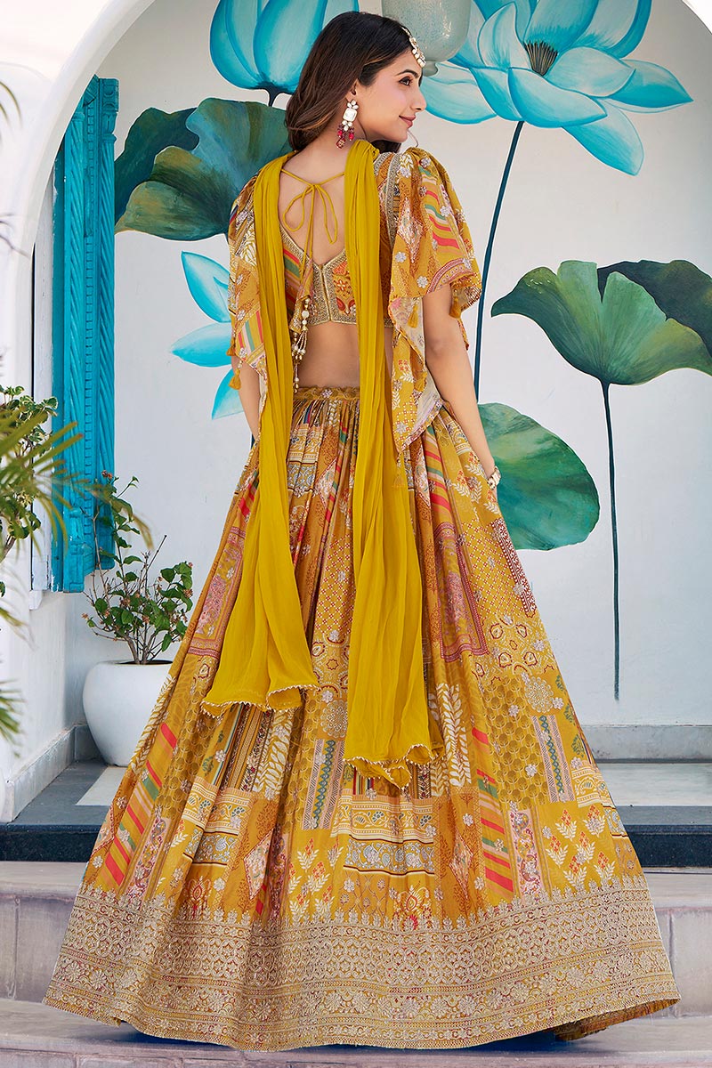 Yellow Printed Lehenga for Mehendi, Sangeet & Festive Functions