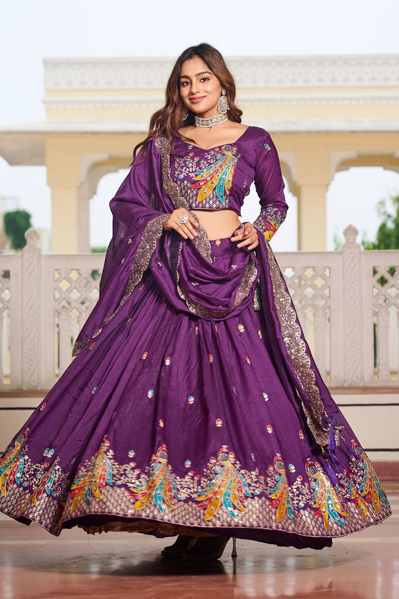 Festive Designer Lehenga – Purple Embroidery Work PR