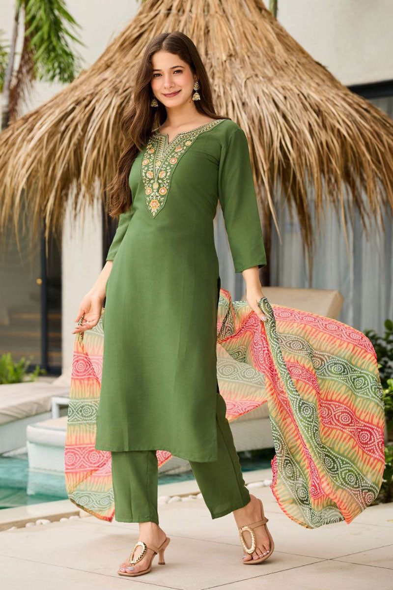 Green Embroidered Kurta Set with Dupatta | Elegant Festive Wear UK