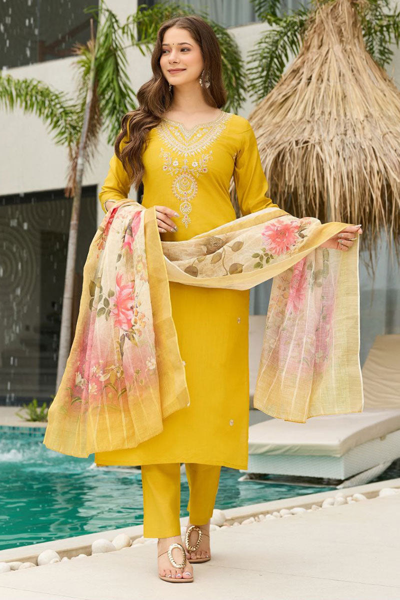Yellow Embroidered Kurta Set with Dupatta | Elegant Festive Wear UK