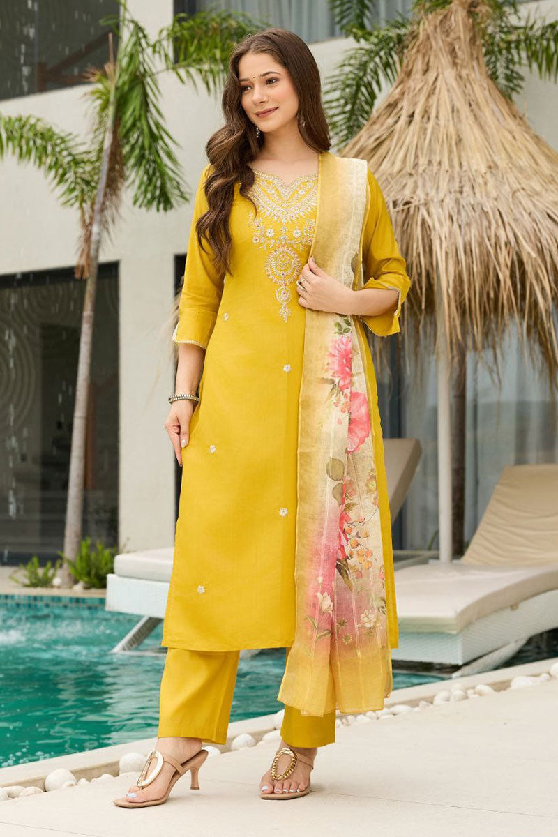 Yellow Embroidered Kurta Set with Dupatta | Elegant Festive Wear UK