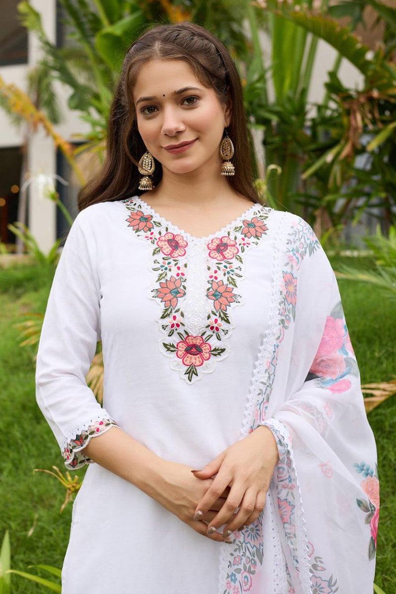 White Embroidered Kurta Set with Dupatta | Elegant Festive Wear UK PR