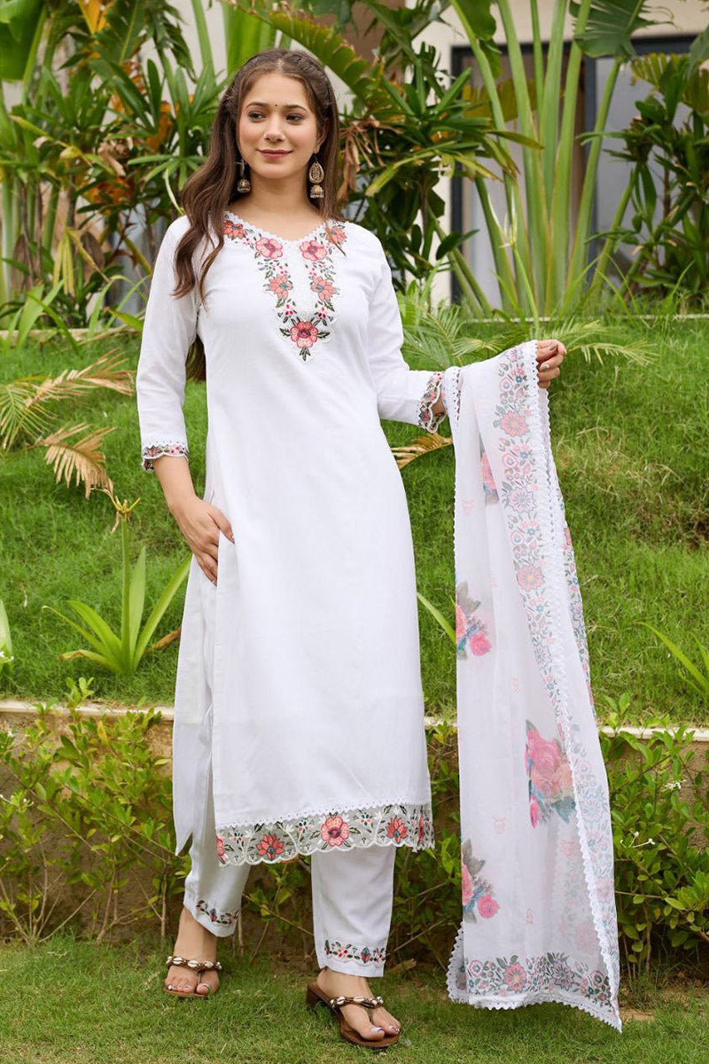 White Embroidered Kurta Set with Dupatta | Elegant Festive Wear UK PR