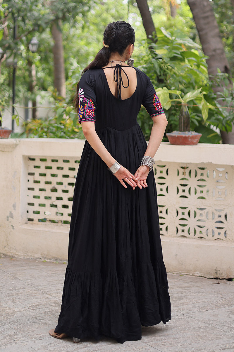 Black Embroidered Navratri Anarkali Dress – Festival Garba Wear