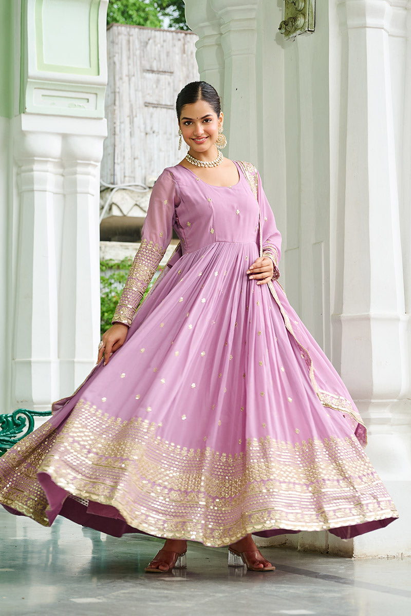 Occasion Wear Pink Embroidered Maxi Ethnic Dress with Dupatta PR