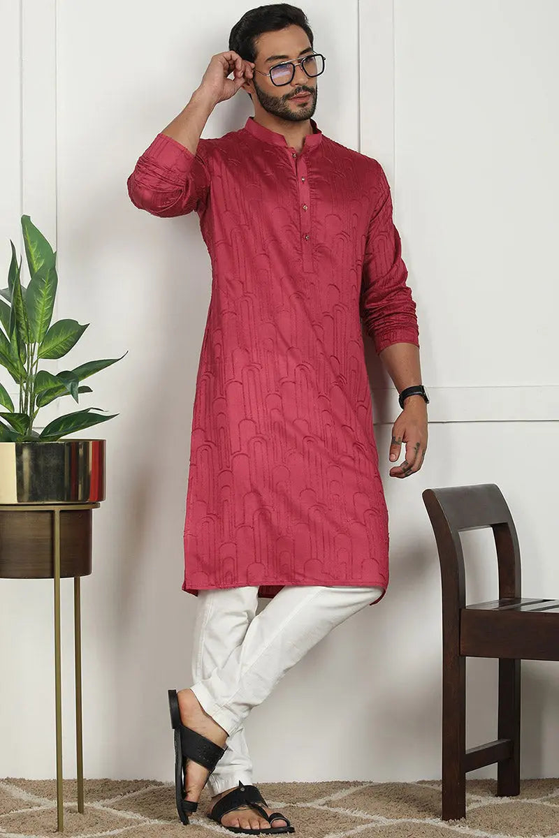 Pink Jacquard Kurta for Men – Festive & Formal Wear