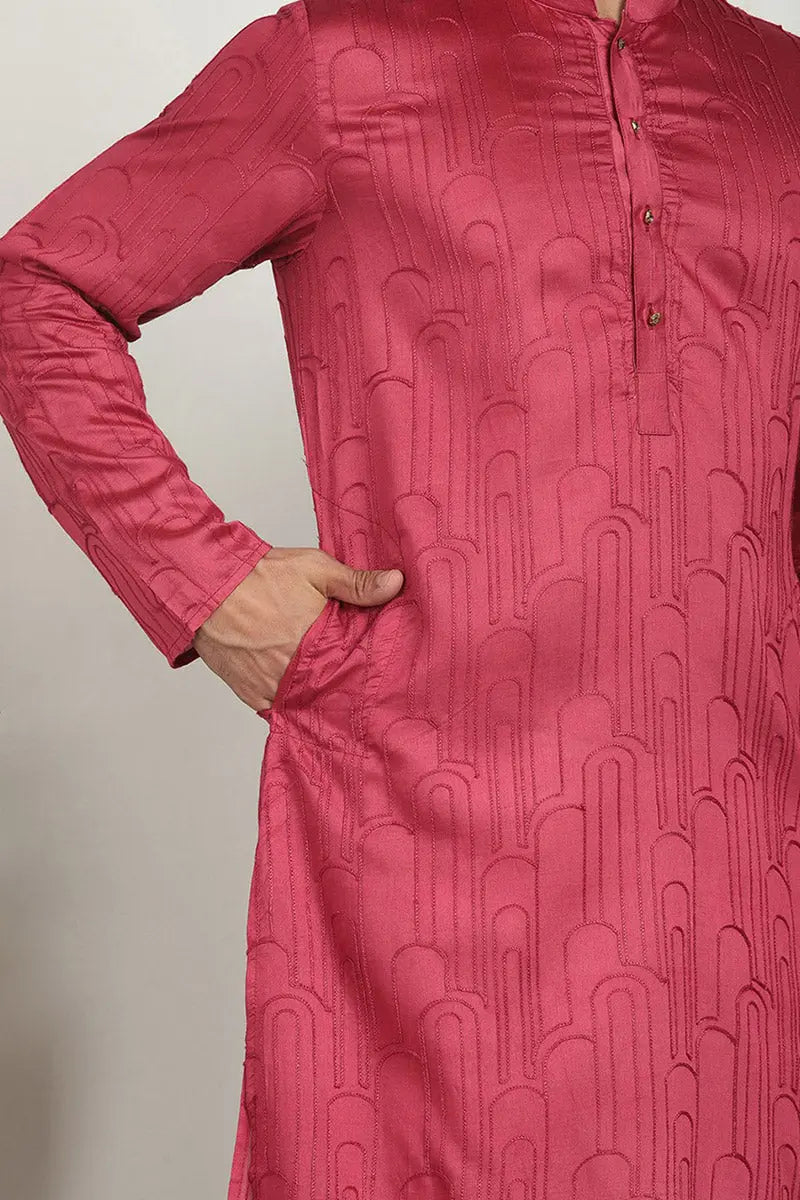 Pink Jacquard Kurta for Men – Festive & Formal Wear