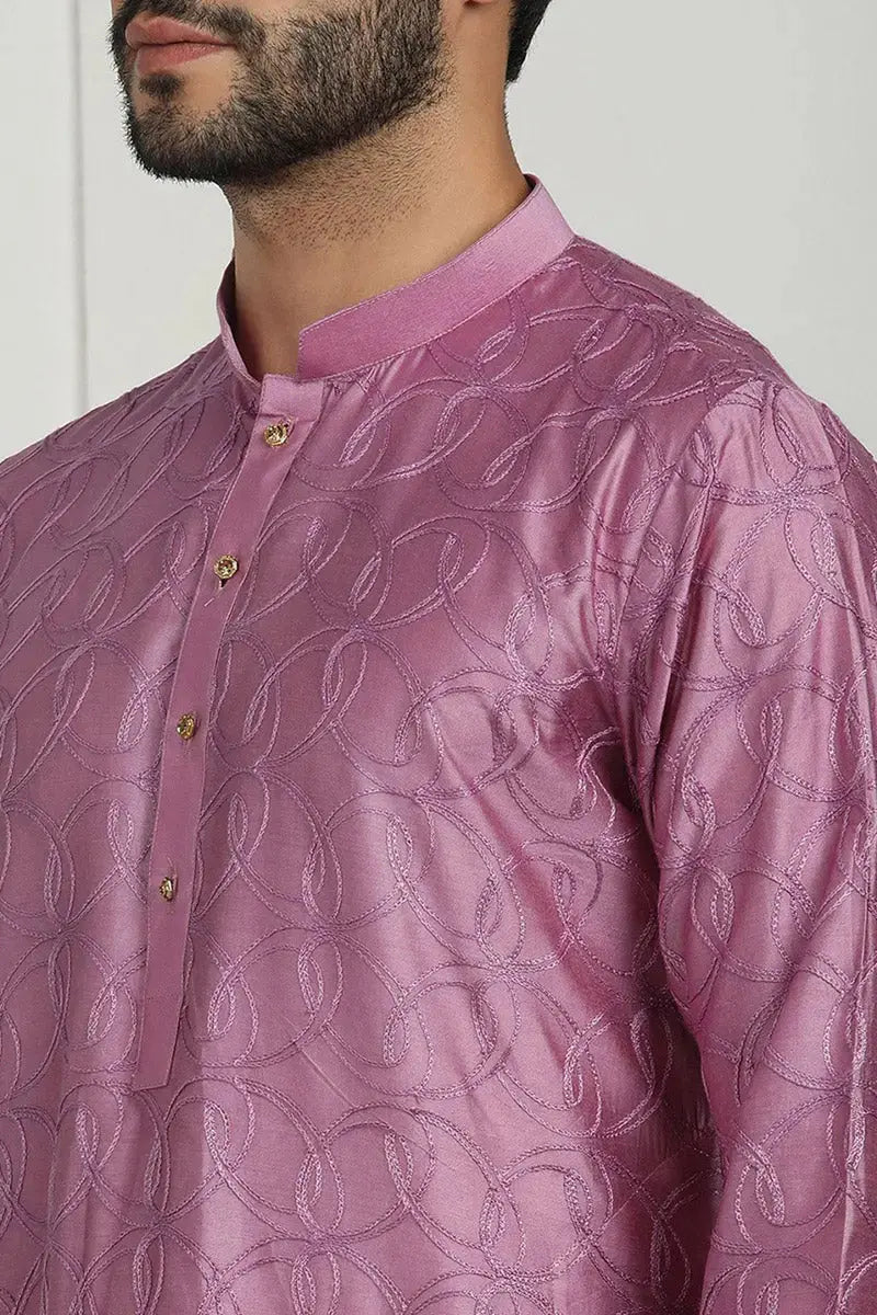 Pink Jacquard Kurta for Men – Festive & Formal Wear