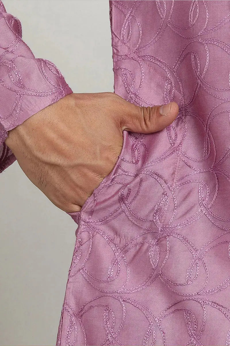 Pink Jacquard Kurta for Men – Festive & Formal Wear