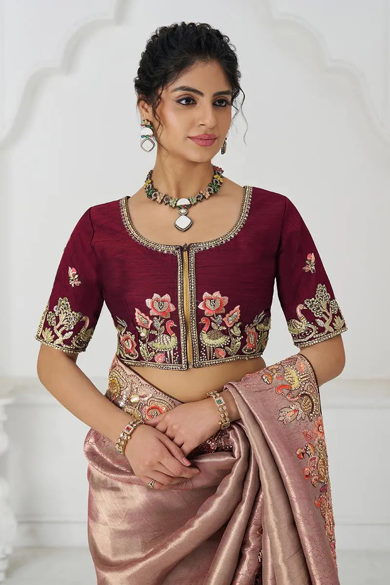 Pretty Pink Saree with Multi-Thread & Sequin Embroidery – Ideal for Weddings