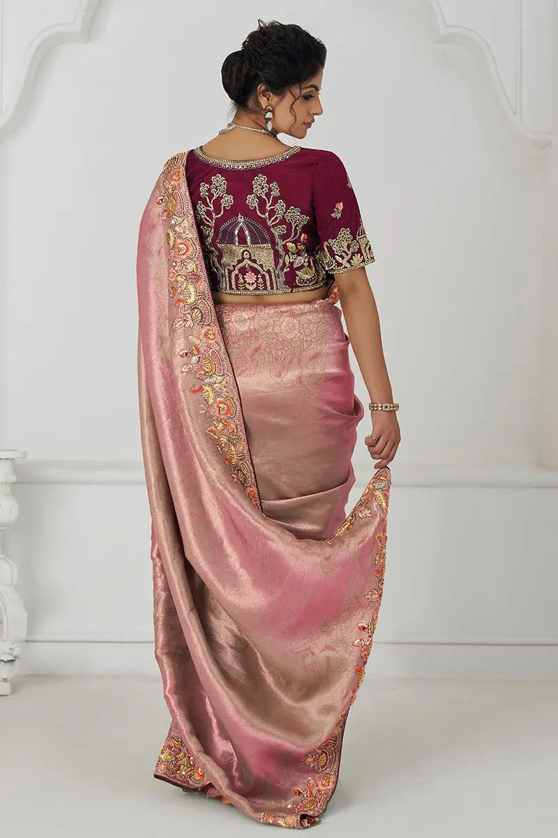 Pretty Pink Saree with Multi-Thread & Sequin Embroidery – Ideal for Weddings