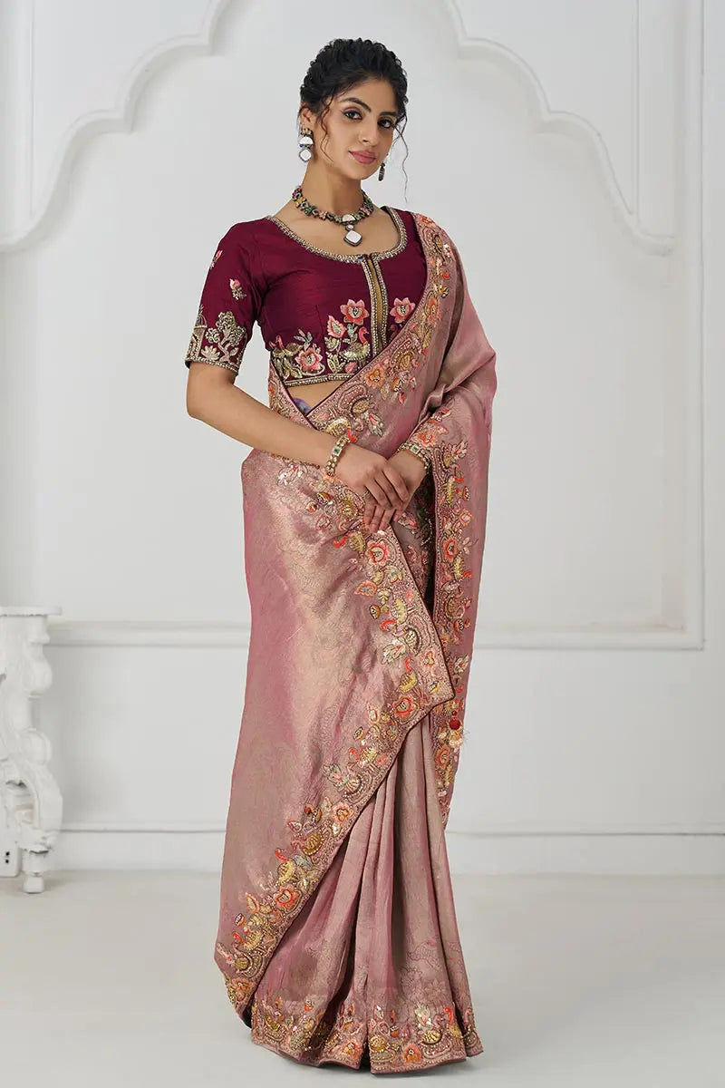 Pretty Pink Saree with Multi-Thread & Sequin Embroidery – Ideal for Weddings