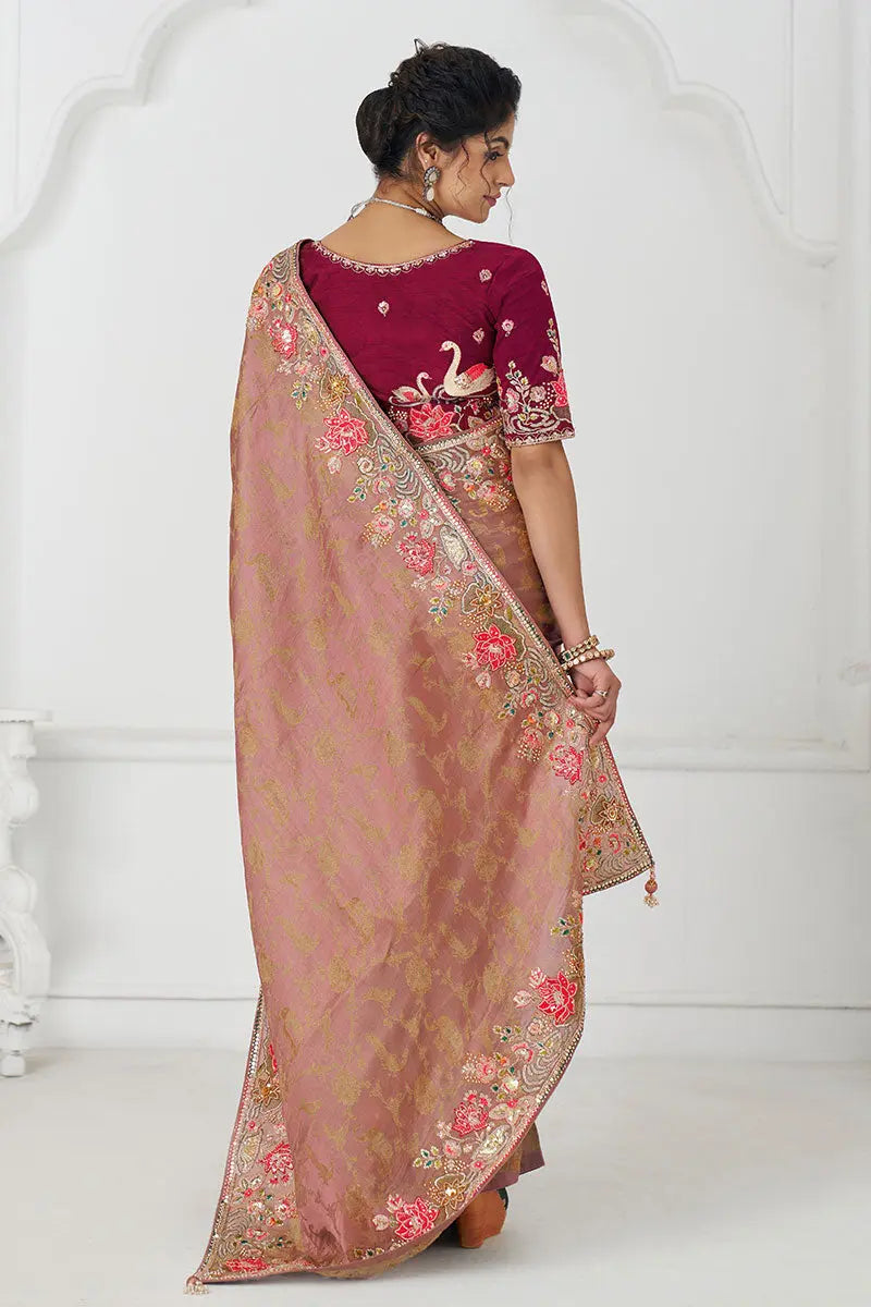 Pretty peach: Multicolor Embroidery with Blooming Floral Designs