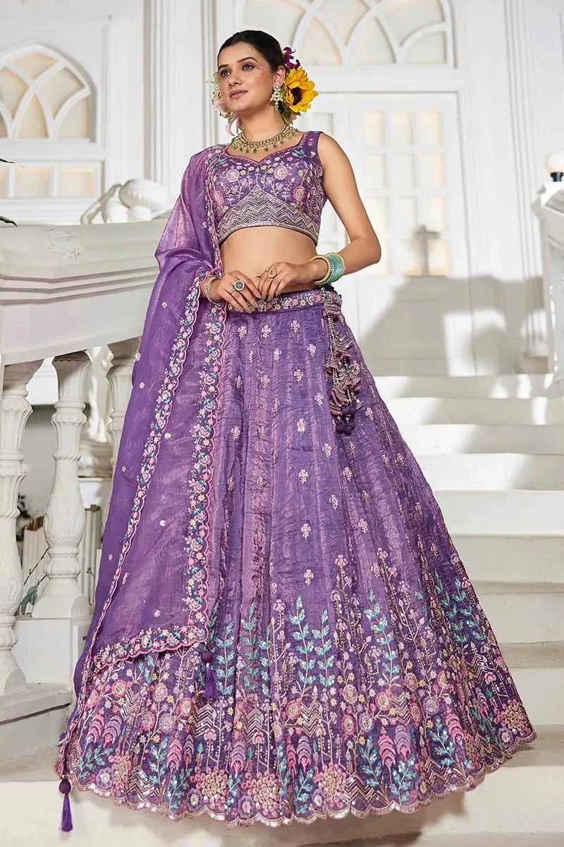 Purple Embroidered Lehenga with Dupatta – Festive & Wedding Wear RTI