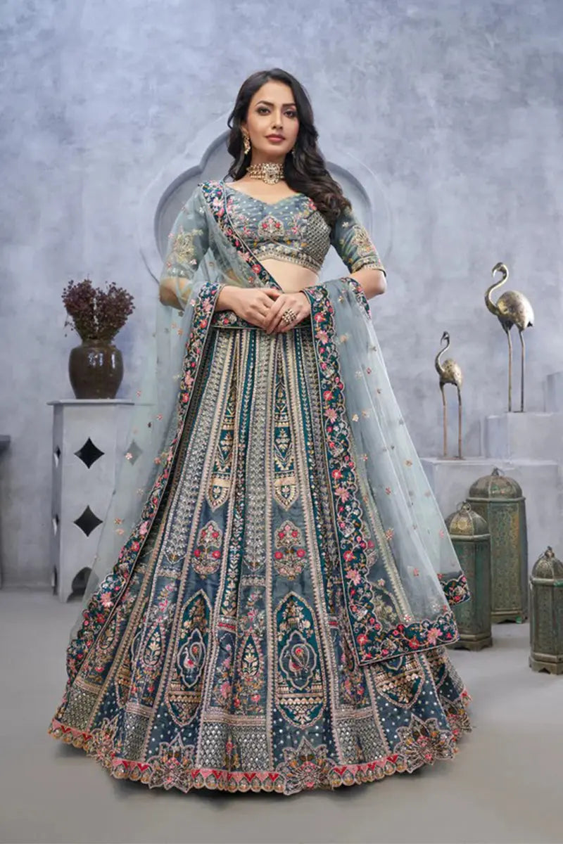 Regal Grey Embroidered Bridal Lehenga with Intricate Zari & Sequin Work KSR