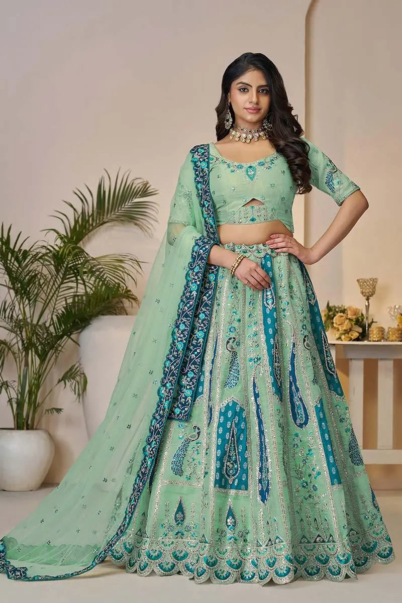 Royal Sky Blue Bridal Lehenga with Paisley & Peacock Motifs and Heavy Embroidery KSR