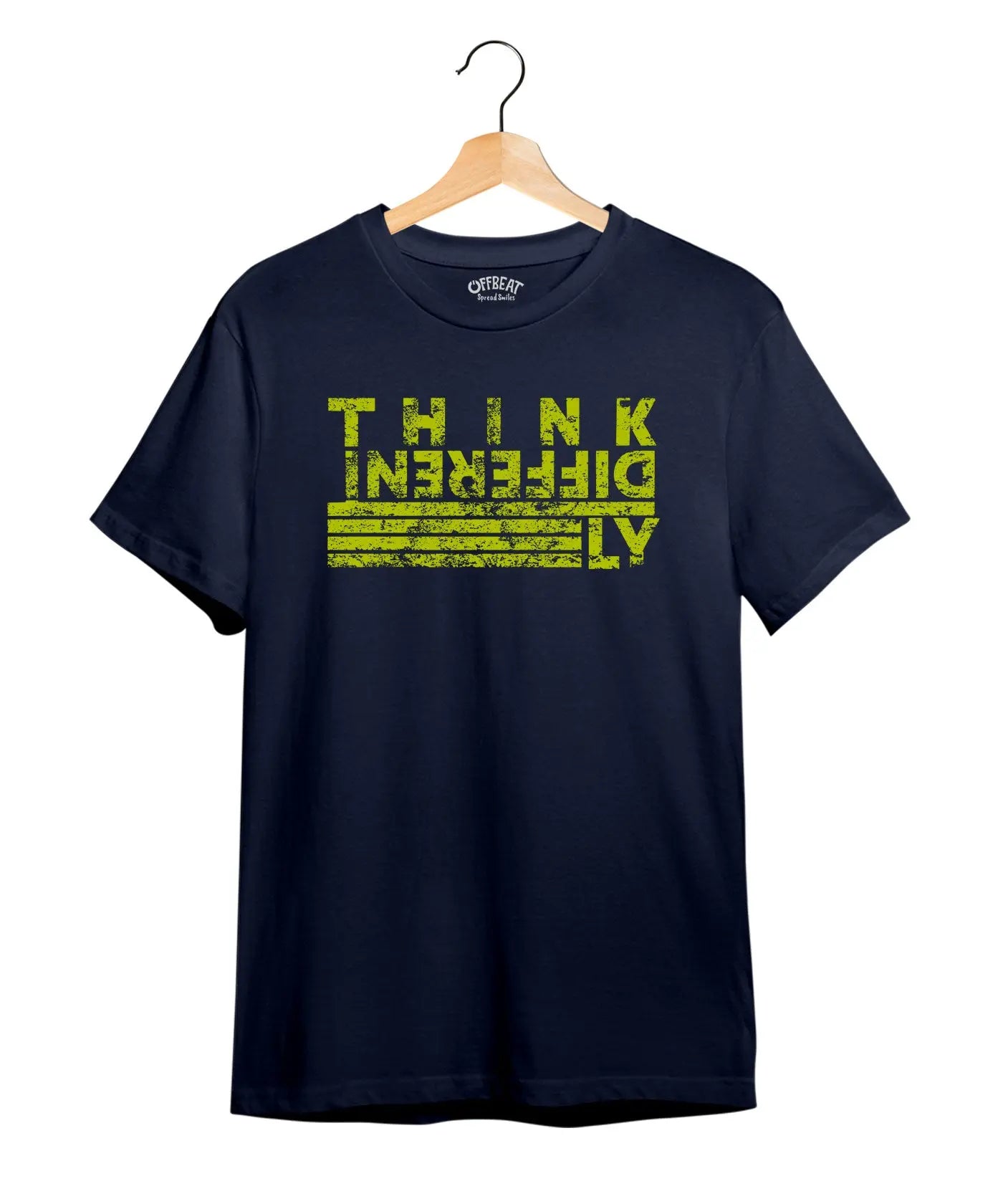 "Think Differently" Printed T-Shirt – Premium Round Neck - Navy Blue - 100% Cotton Offbeat