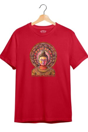 Vibrant Buddha Print T-Shirt – Inspirational Quote –  Premium Round Neck - Red - 100% Cotton Offbeat