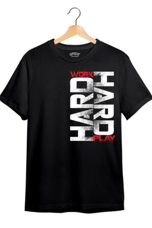 "Work Hard" Printed T-Shirt – Premium Round Neck - Black - 100% Cotton Offbeat