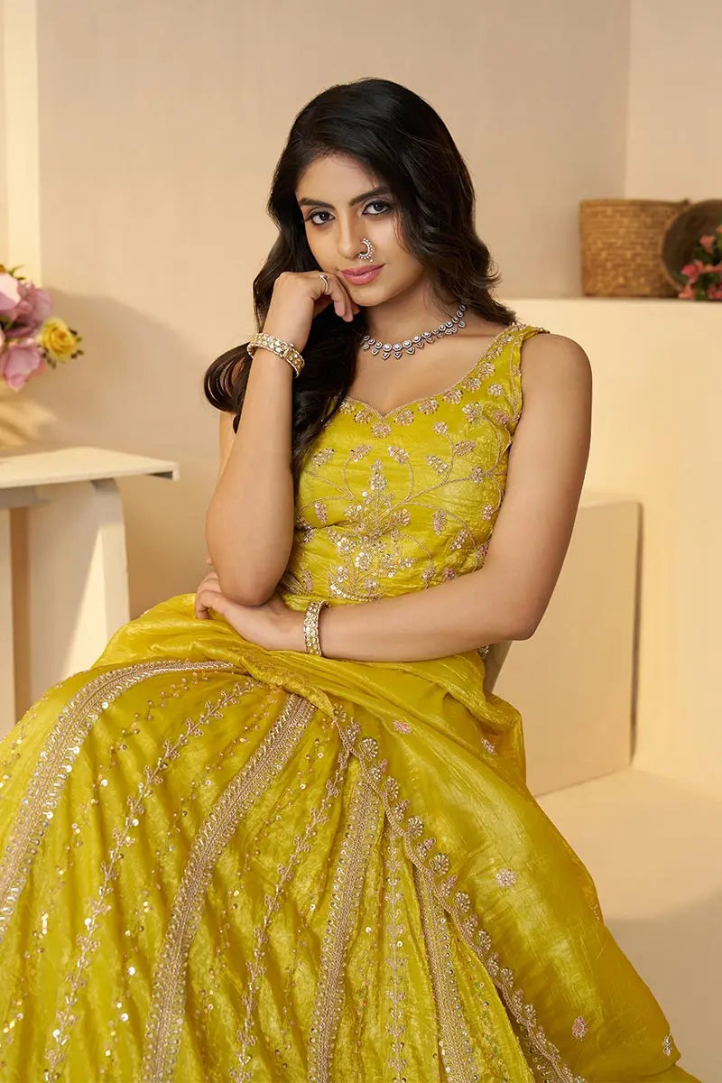 Yellow Lehenga with Intricate Sequins & Cut Dana Work